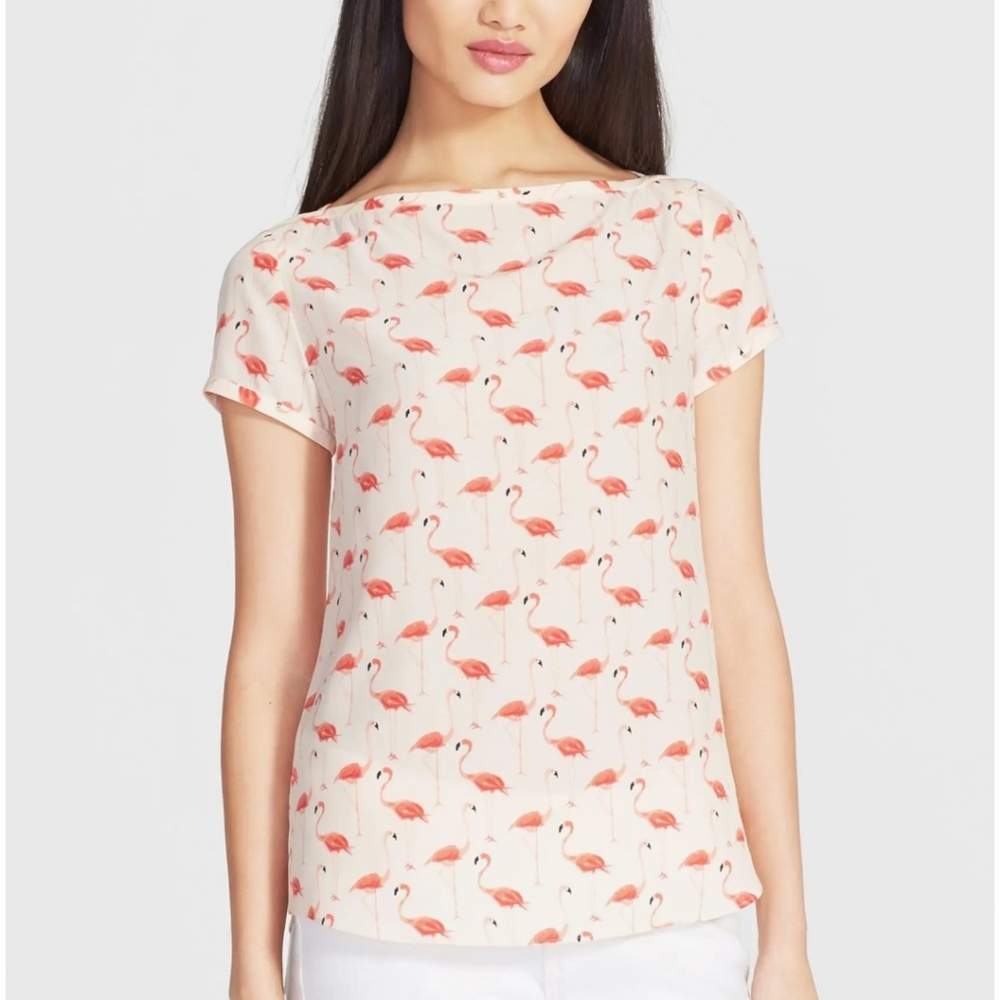 Kate Spade Flamingo Print Women's Top Boat Neck Women's Size 6